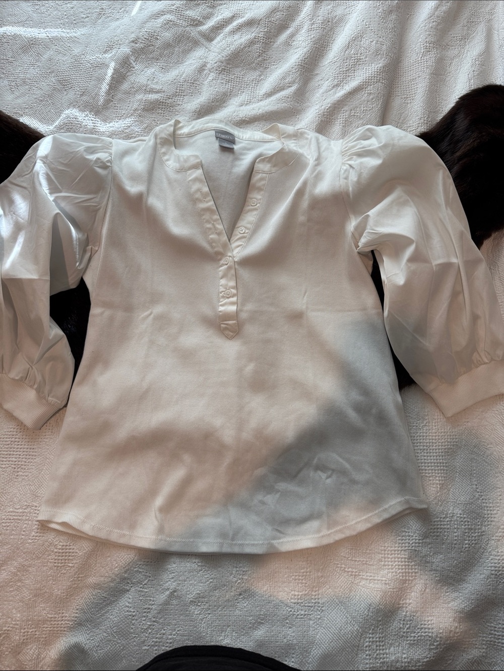 Chico's White Puff-Sleeve Popover Blouse